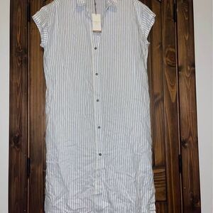 Calia Large Women’s Swim Cover Up Long Button Down Lightweight Blue stripe